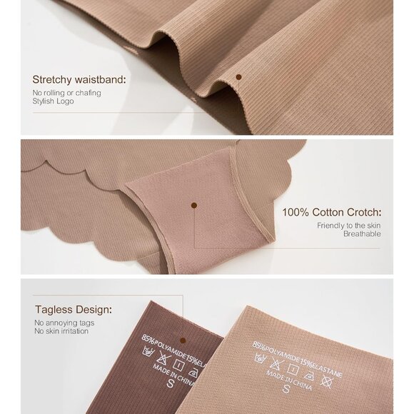 Seamless High Waisted Underwear Women Ribbed Cheeky No Show Bikini Panties - Picture 5 of 5